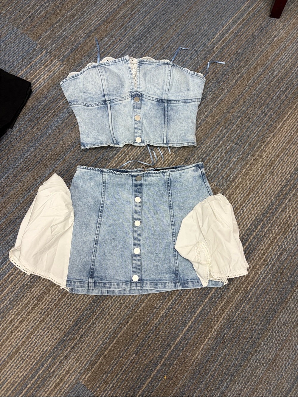 AKIRA Light Blue Denim Lace-Up Corset Top & Mini Skirt Set